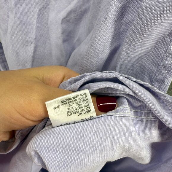 Oxford Shirt Men L Large Blue Button Up Collared Short Sleeve Pockets Regular - Picture 4 of 7